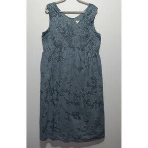 J Jill Womens 14 Cotton Sleeveless Lined Maxi Dress Blue Floral Boho Cottage